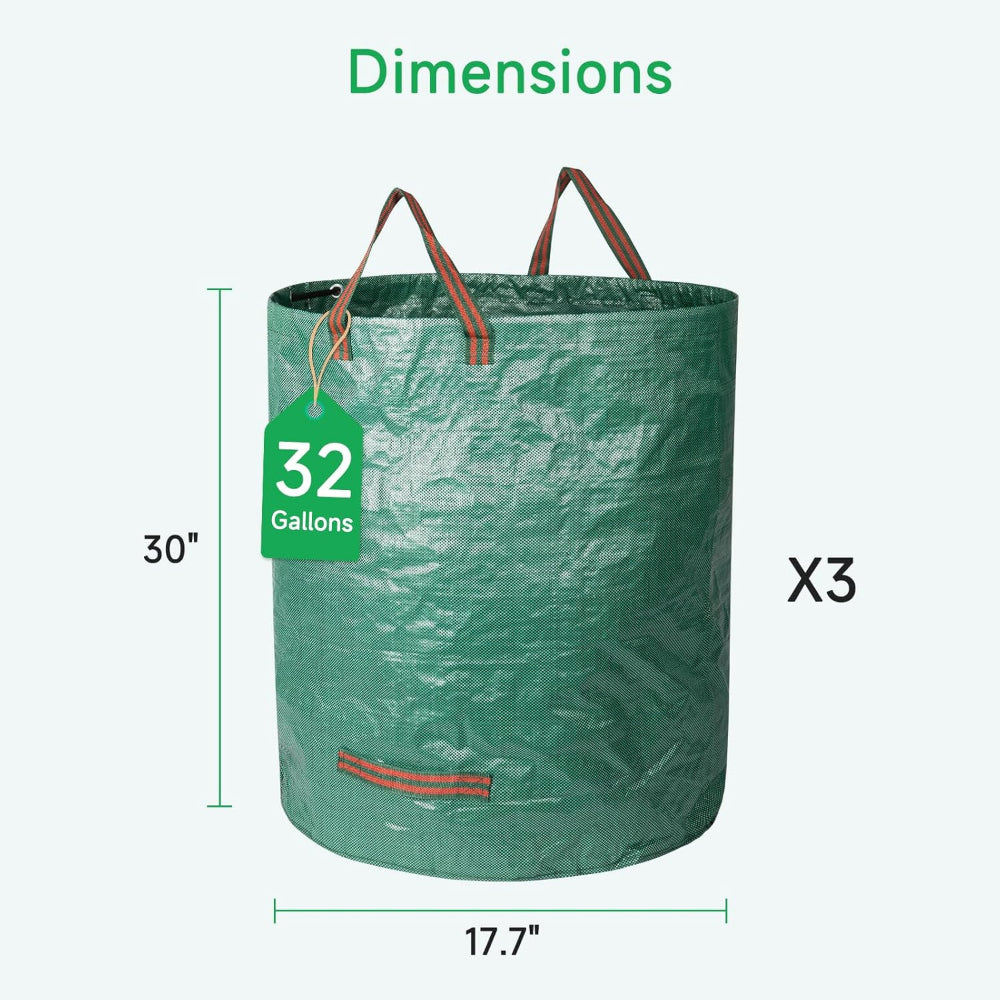 32 Gallon Reusable Yard Waste Bags – 3 Pack with Reinforced Handles