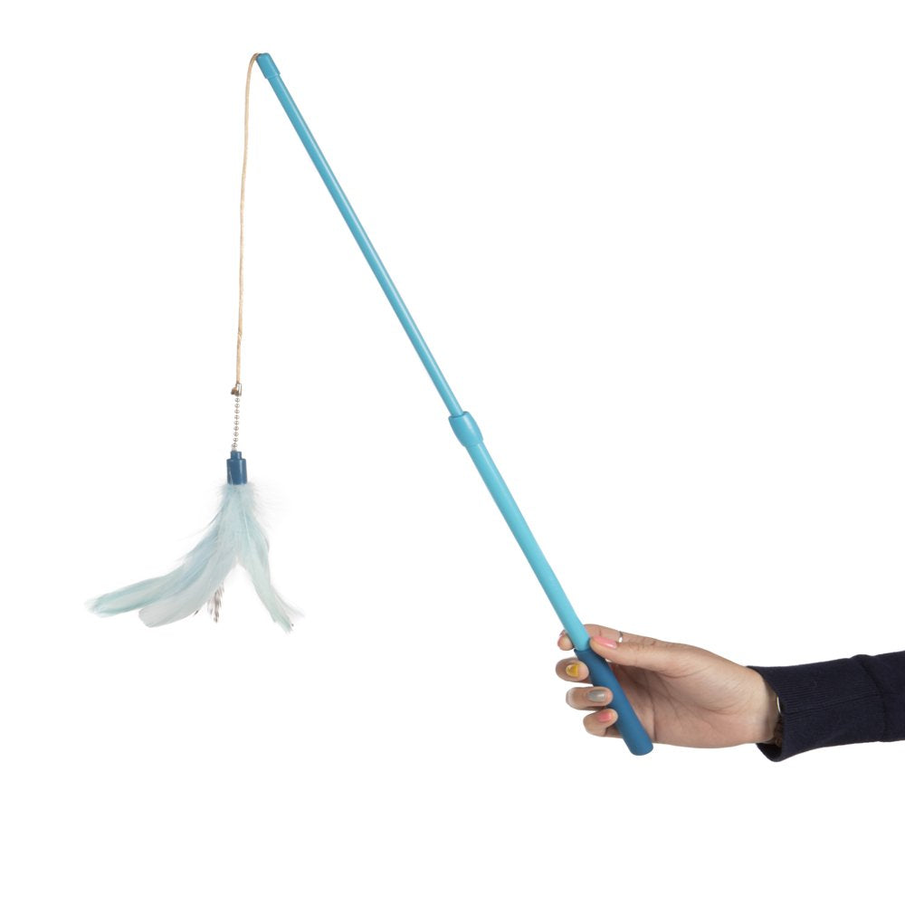 Interactive Cat Toy, Extendable and Retractable Wand with Feathers