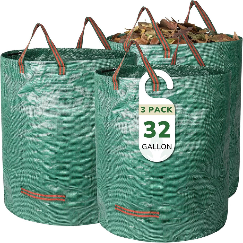 32 Gallon Reusable Yard Waste Bags – 3 Pack with Reinforced Handles